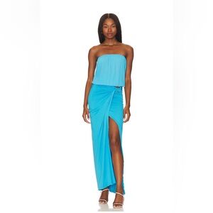 Indah Turquoise Blue Strapless Skirt Set